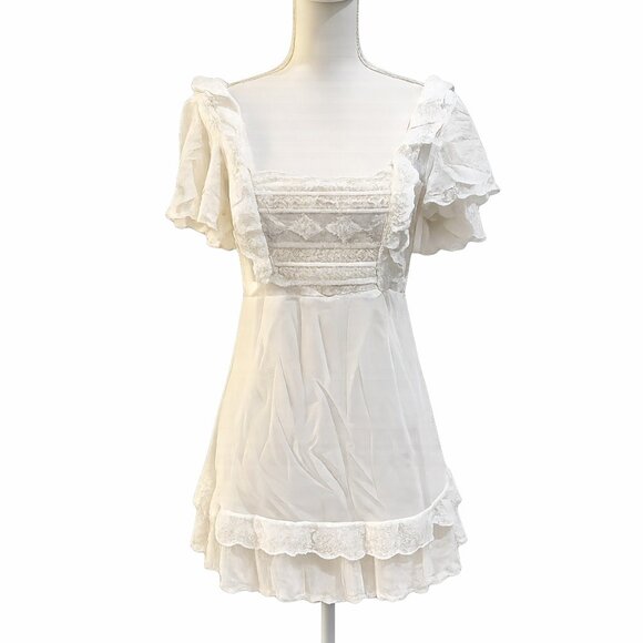 Selfie Leslie Dresses & Skirts - Selfie Leslie “Something Borrowed” White Lace Cottagecore Dress Large L NWT NEW